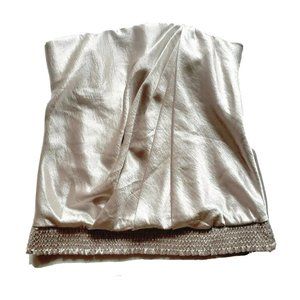 Bebe strapless satin top metallic beige silver liquid draped